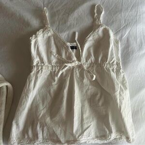 Brandy Melville White Lace-Trim Tie-Front Cami